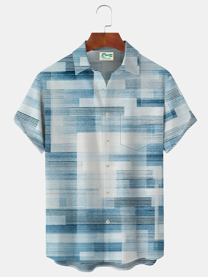 Geometric Abstract Art Print Beach Men's Hawaiian Oversized Shirt With Pocket