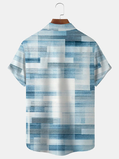 Geometric Abstract Art Print Beach Men's Hawaiian Oversized Shirt With Pocket