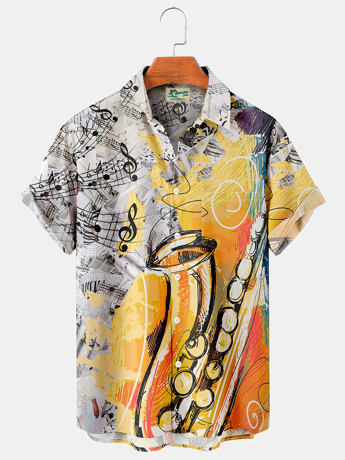 Vintage Jazz Musical Print Men's Button Down Pocket Shirt