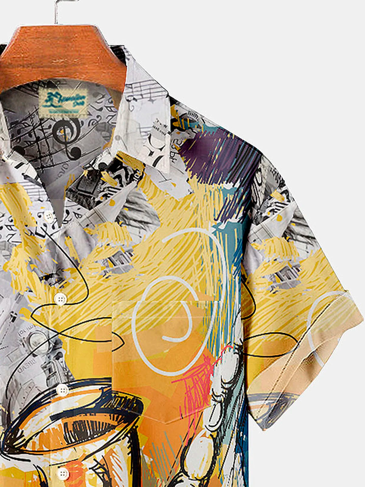 Vintage Jazz Musical Print Men's Button Down Pocket Shirt