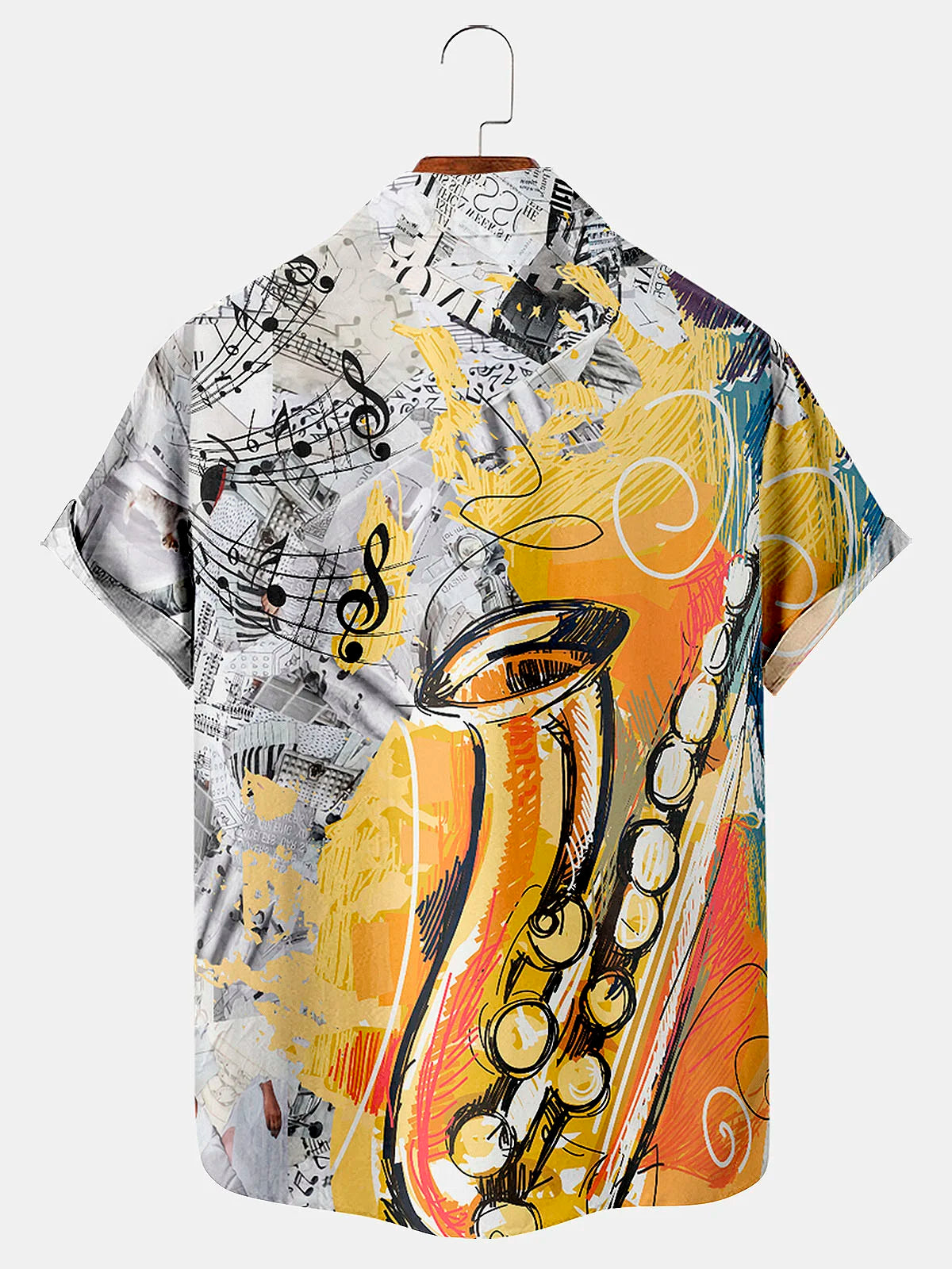 Vintage Jazz Musical Print Men's Button Down Pocket Shirt