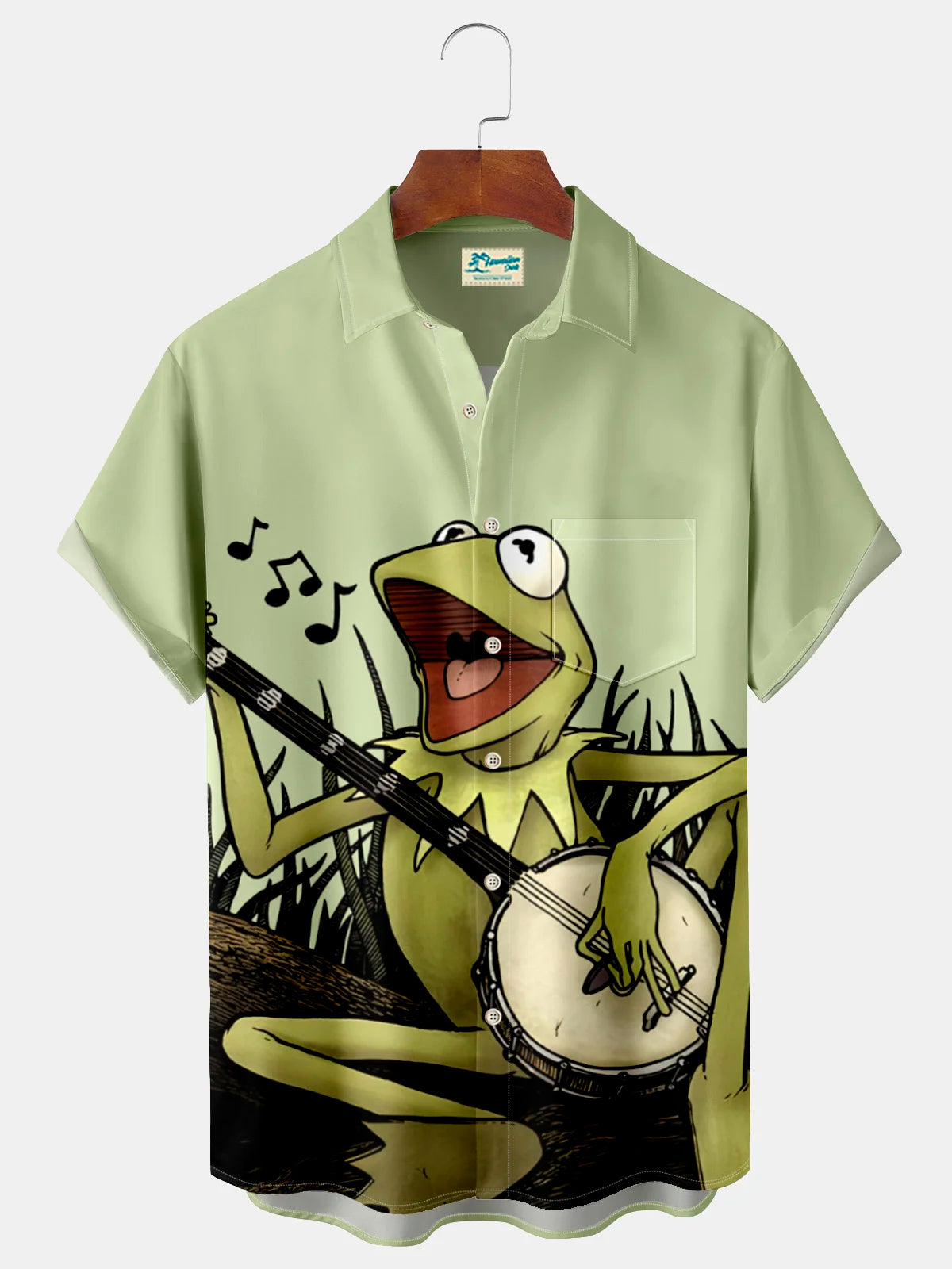 Fun Frog Playing Music Beach Vacation Men's Hawaiian with Pockets