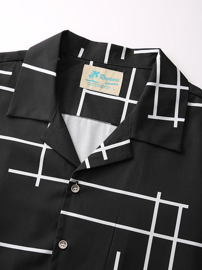 Men's Black Irregular Geometric Line Print Short Sleeve Shirt