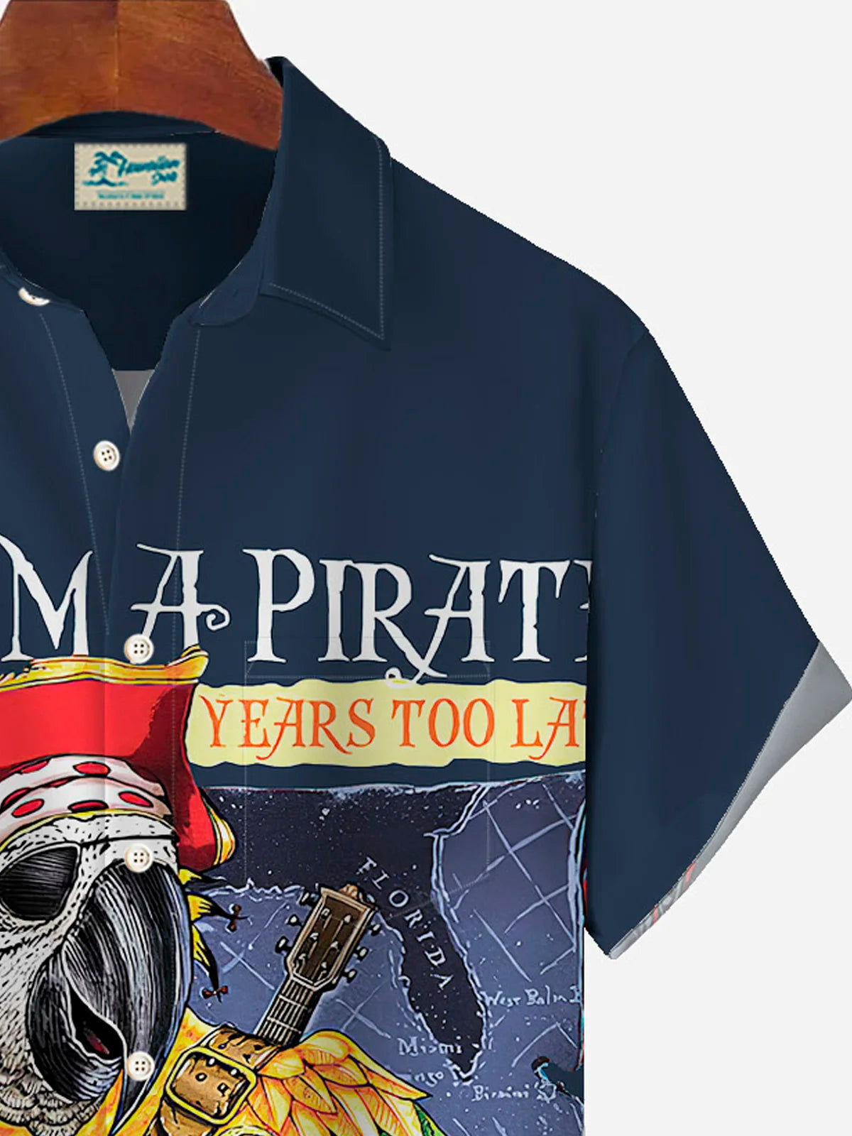 Vintage Parrot Pirate Print Men's Button Pocket Shirt