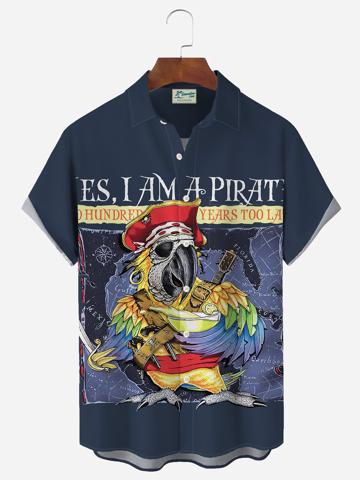 Vintage Parrot Pirate Print Men's Button Pocket Shirt