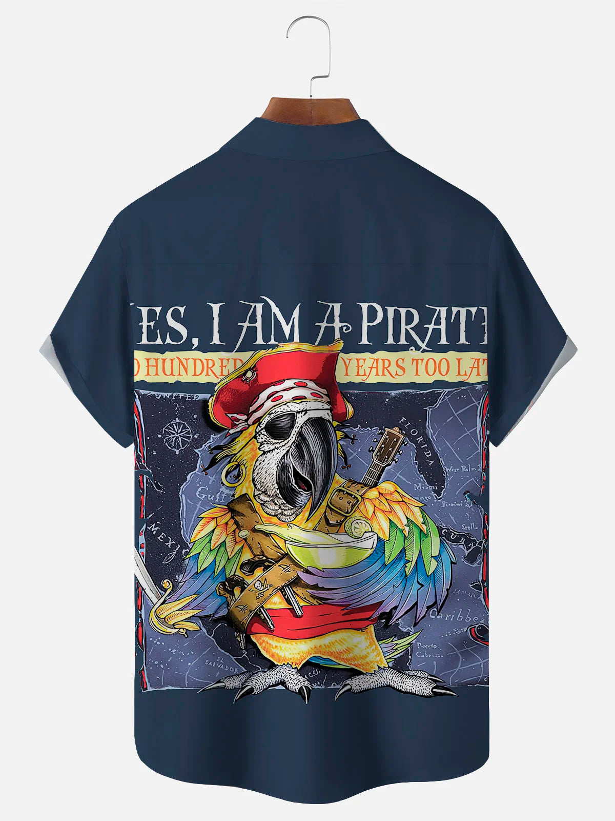 Vintage Parrot Pirate Print Men's Button Pocket Shirt