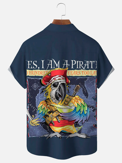 Vintage Parrot Pirate Print Men's Button Pocket Shirt