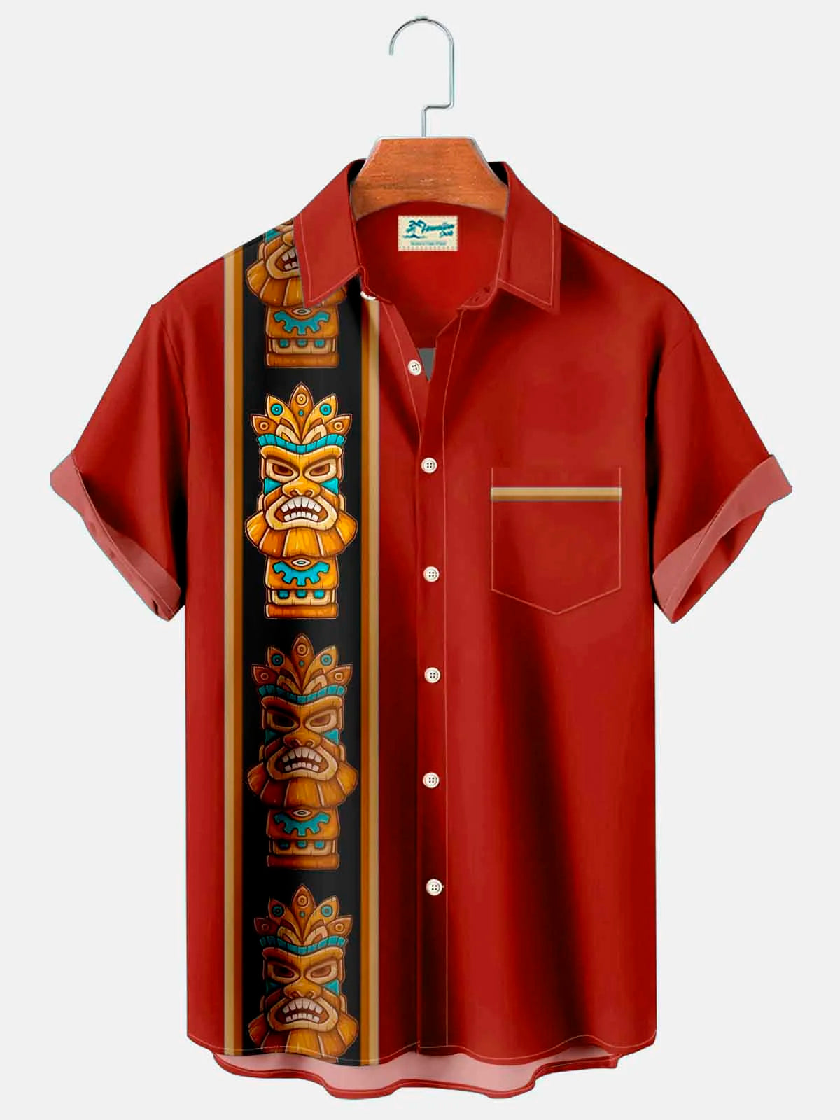 Vintage bowling Tiki Totem Men's Pocket Casual Button Shirt