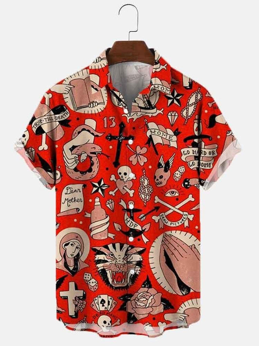 Men's Vintage Sailor Print Casual Breathable Short Sleeve Hawaiian Shirt