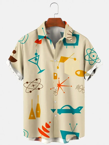 Men Women Casual Martini Graffiti Geometry Hawaiin Shirts