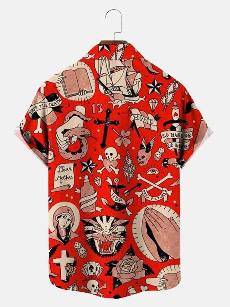 Men's Vintage Sailor Print Casual Breathable Short Sleeve Hawaiian Shirt